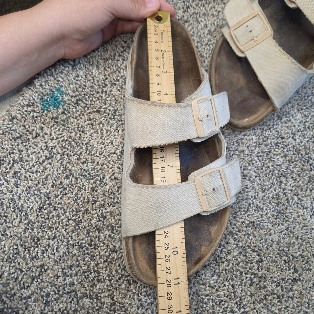 Birkenstock‎ Arizona Canvas Sandals Cream Off White Two Strap Slides Mens 9 L11